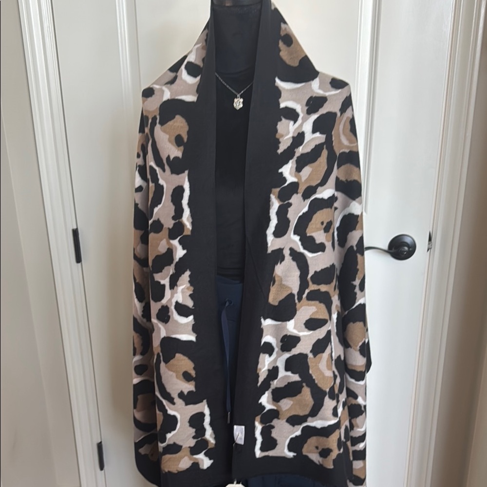 2 Chic Black and Brown scarf with Leopard Print